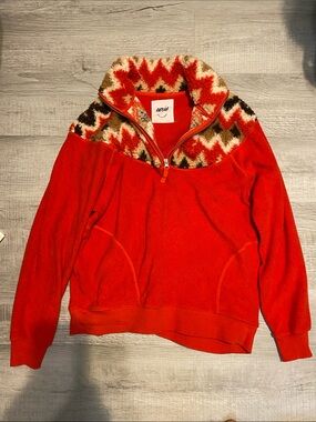 aerie Red Half-Zip Pullover with Patterned Sherpa Yoke